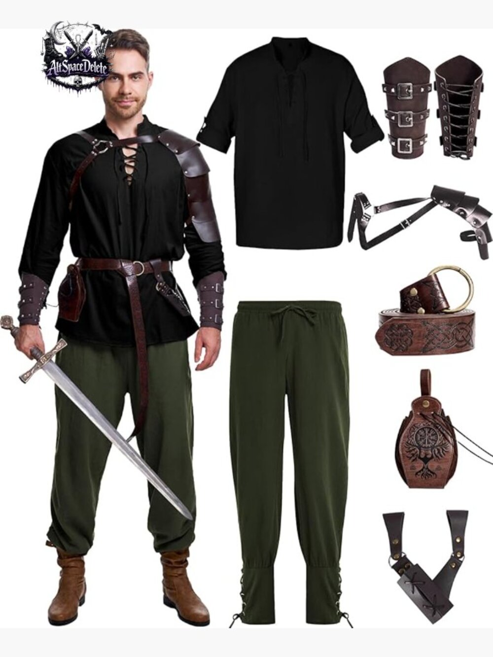 Medieval Pirate Viking Costume Set 8pcs Men Halloween Cosplay